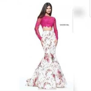 Lace Illusion Long Sleeve  Mermaid  Gown 51064